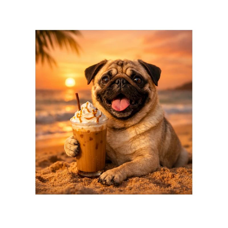 Lustiges Mops Summer Beach Kaffee Sonnenuntergangs-Meme