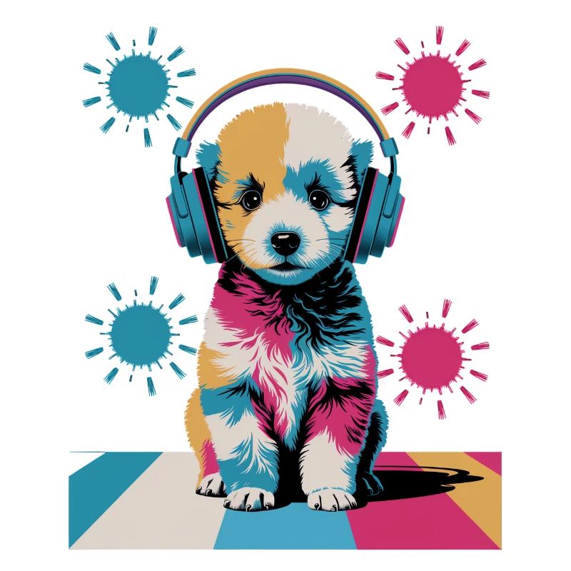 Chiot caniche avec un casque
