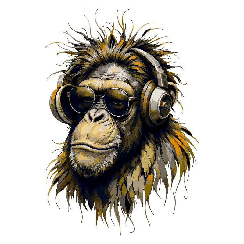 Cooler Affe mit Kopfhörern