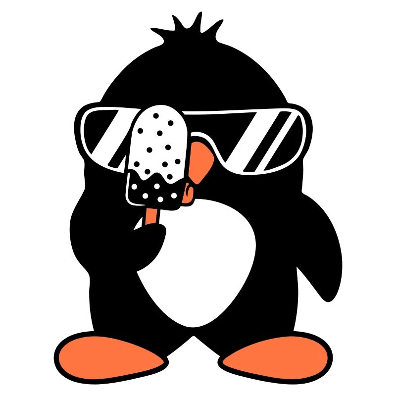 Pinguin schleckt Eis am Stiel isst Eiscreme lecker