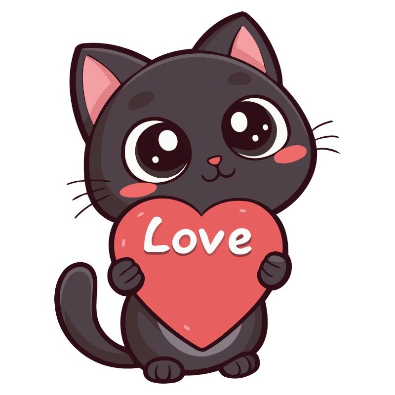 Schwarze Katze mit Herz-Liebe
