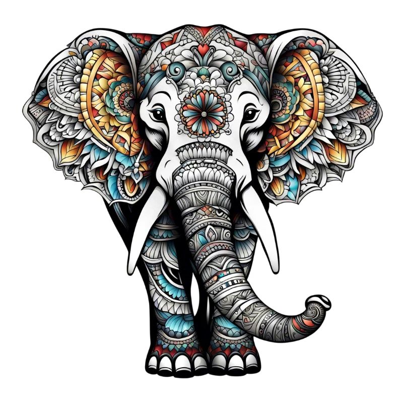 bunter elefant im tattoo style