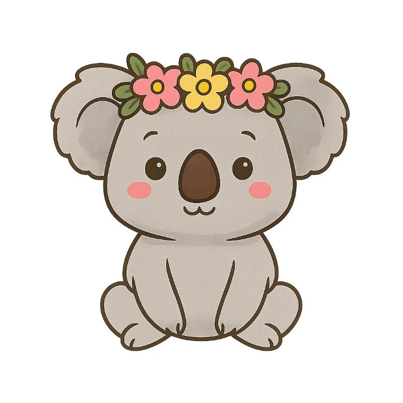 Mignon koala avec couronne de fleurs