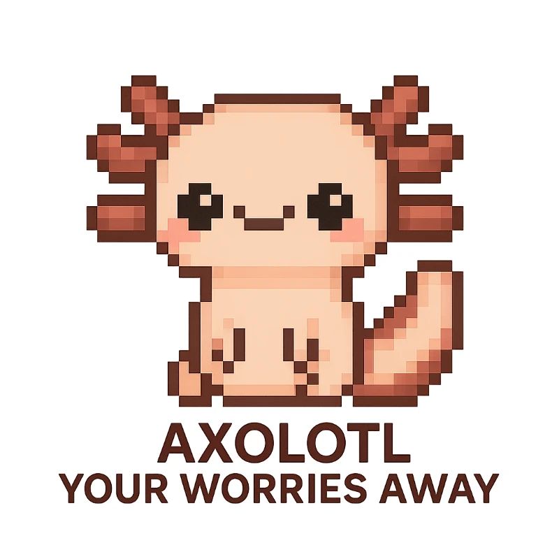 Pixelart Axolotl mit Witztext