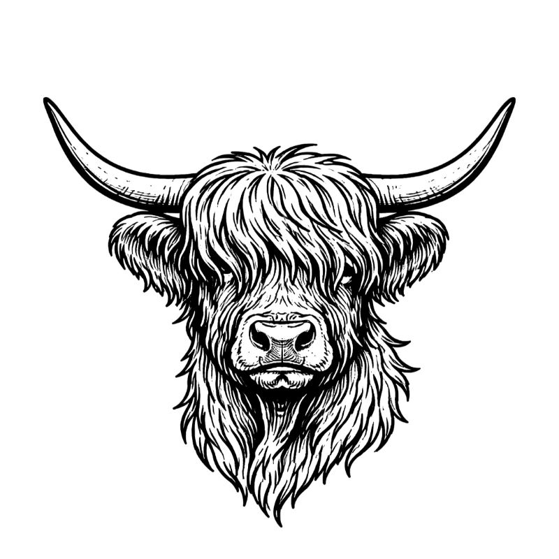 Dessin au trait Highlander monochrome