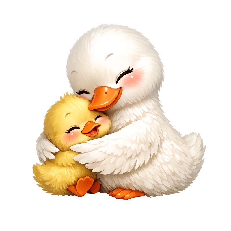 Mutter-Ente kuschelt mit ihrem Baby