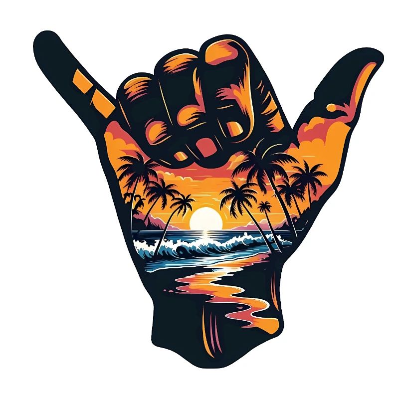 Shaka geste de la main Aloha tropical Hawaii plage surf