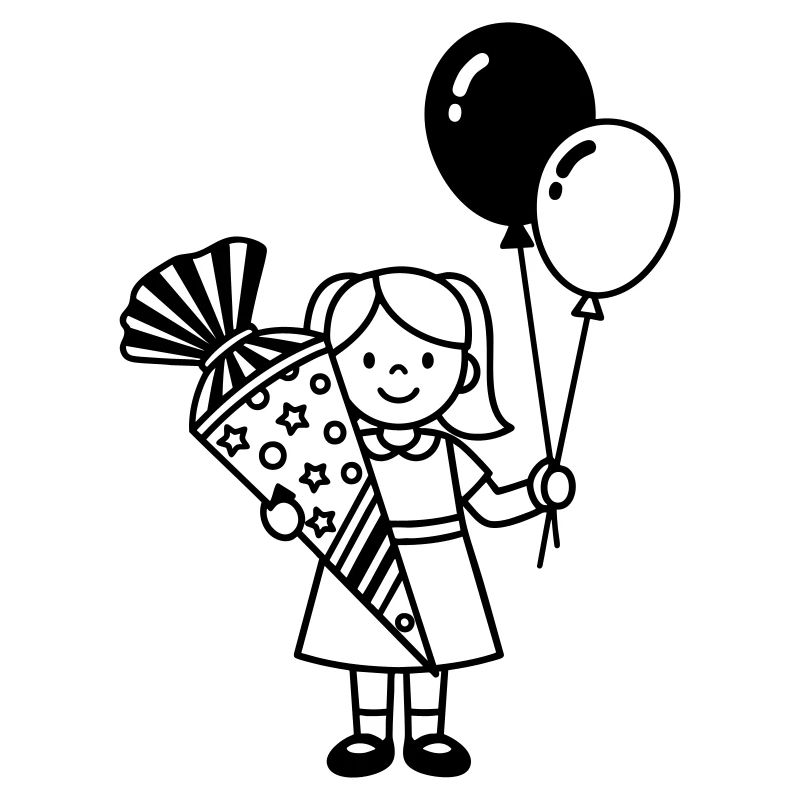 Fille inscrite à l’école avec cône d’école