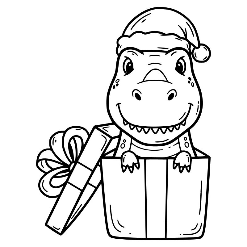Happy Dino in Gift – Christmas Drawing