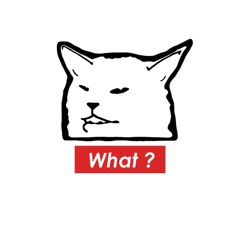 Meme Cat « What » - Design en noir et blanc