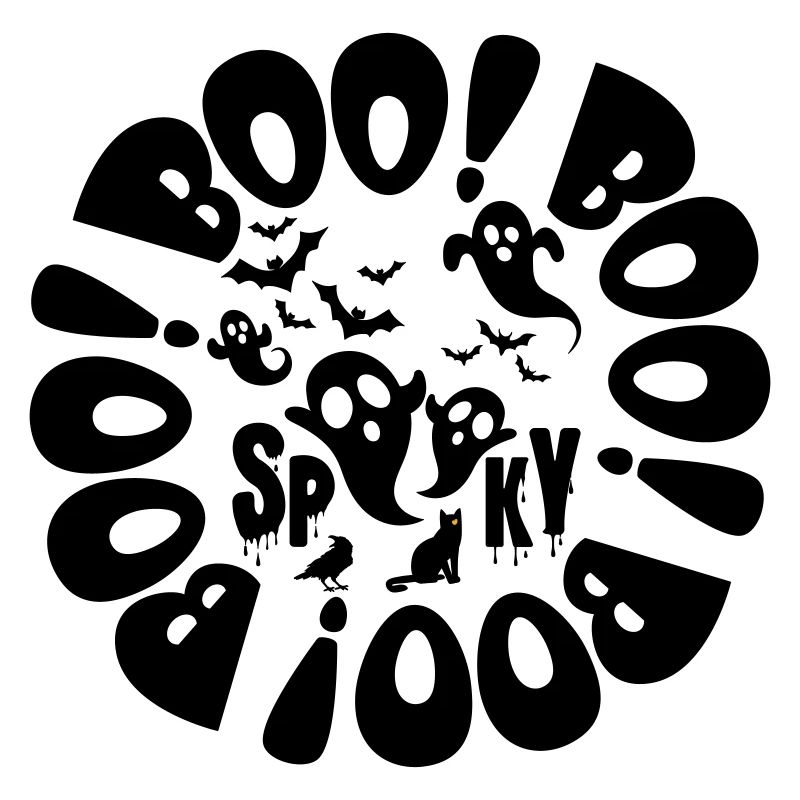 Halloween Little Ghosts And Bats Black Spooky Boo