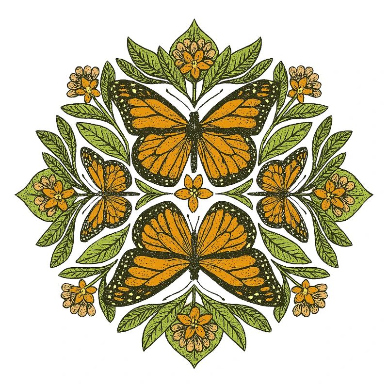 Monarque Papillon Mandala Nature Art