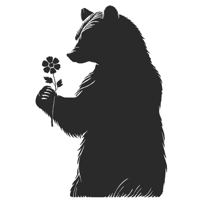 Ours doux avec fleur dans le style de la main - silhouette