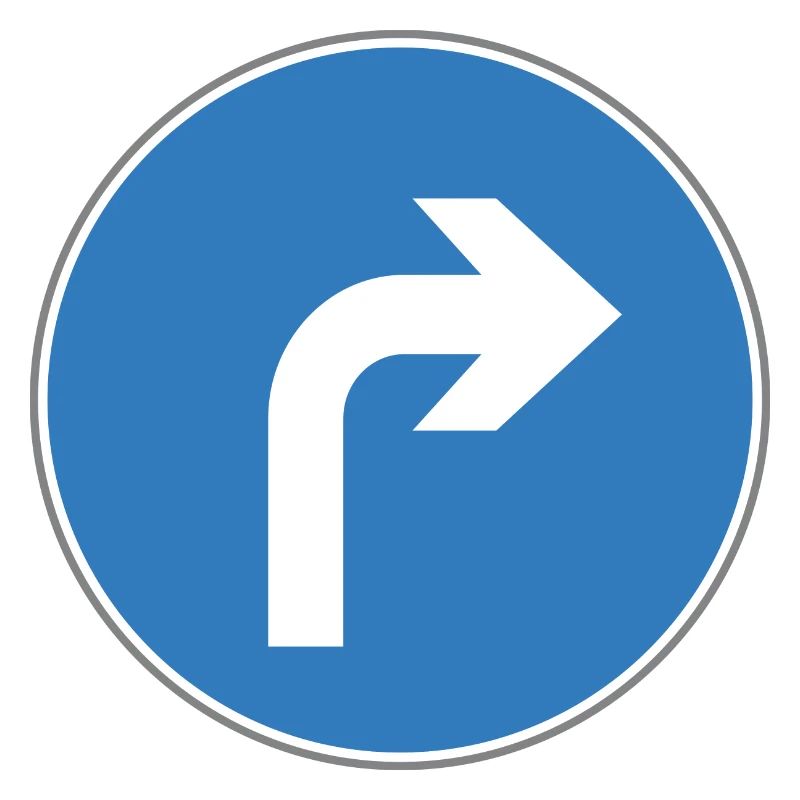 Panneau routier Virage à droite bleu
