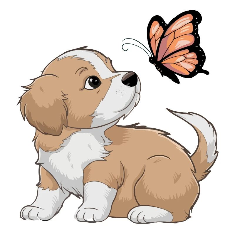 Chien mignon jouer avec papillon