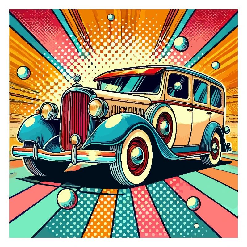 Voiture rétro dans le style pop art