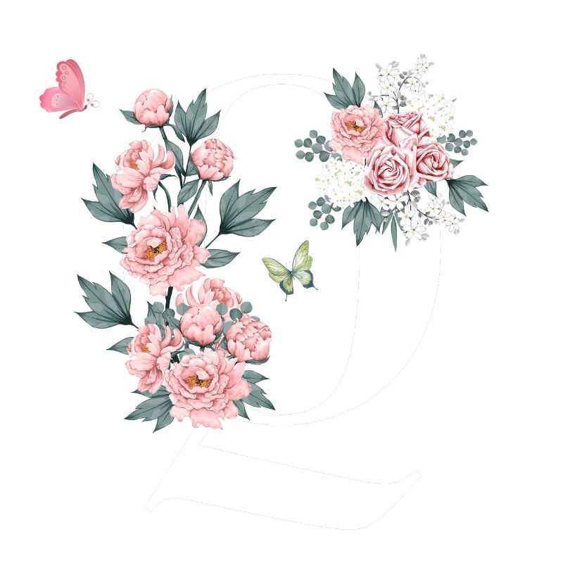 Buchstabe q rosa Blumen