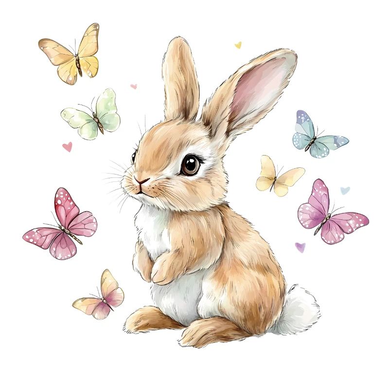 Mignon lapin lapin papillons