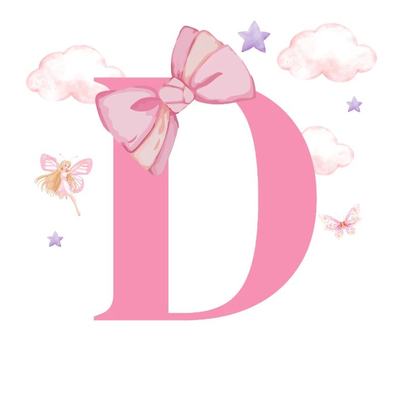 Lettre D rose nuages
