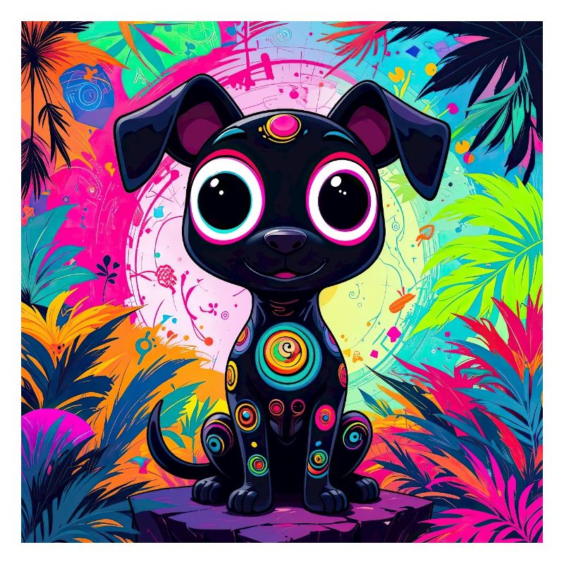 neon colored cartoon style Cat dog art design cool