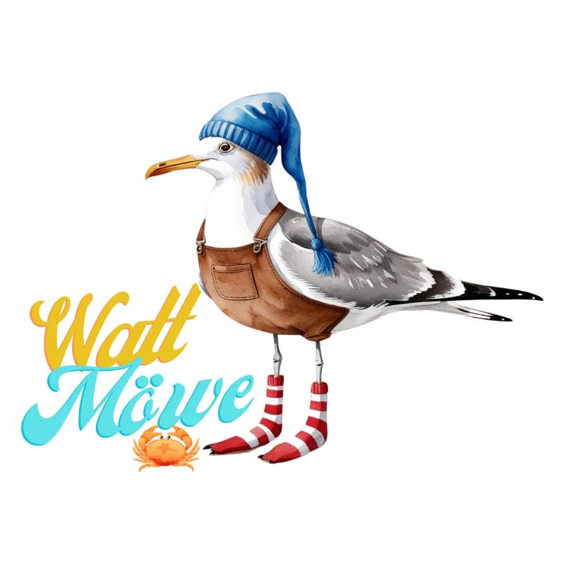 Illustration einer lustigen Watt Meer Möwe