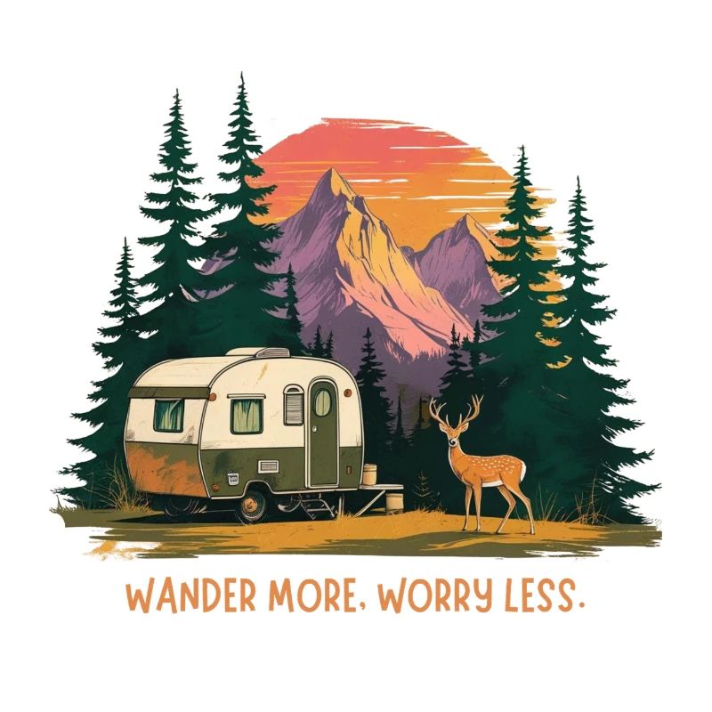Wander More Worry Less – Retro Camper, Mountain