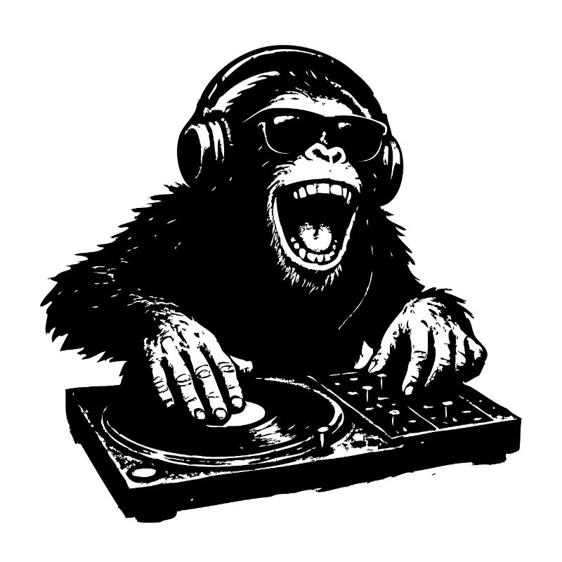Singe DJ cool à la table de mixage
