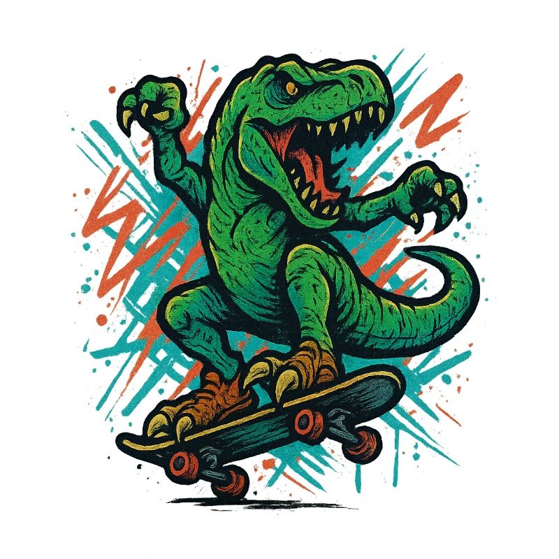Dino avec planche à roulettes