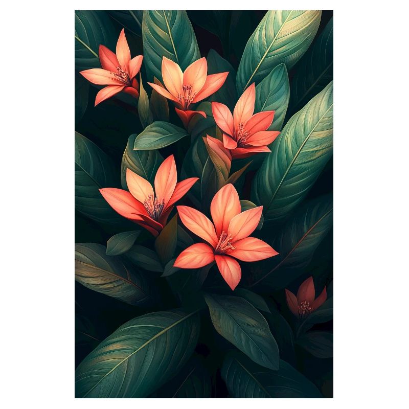 Fleurs tropicales orange au feuillage vert foncé