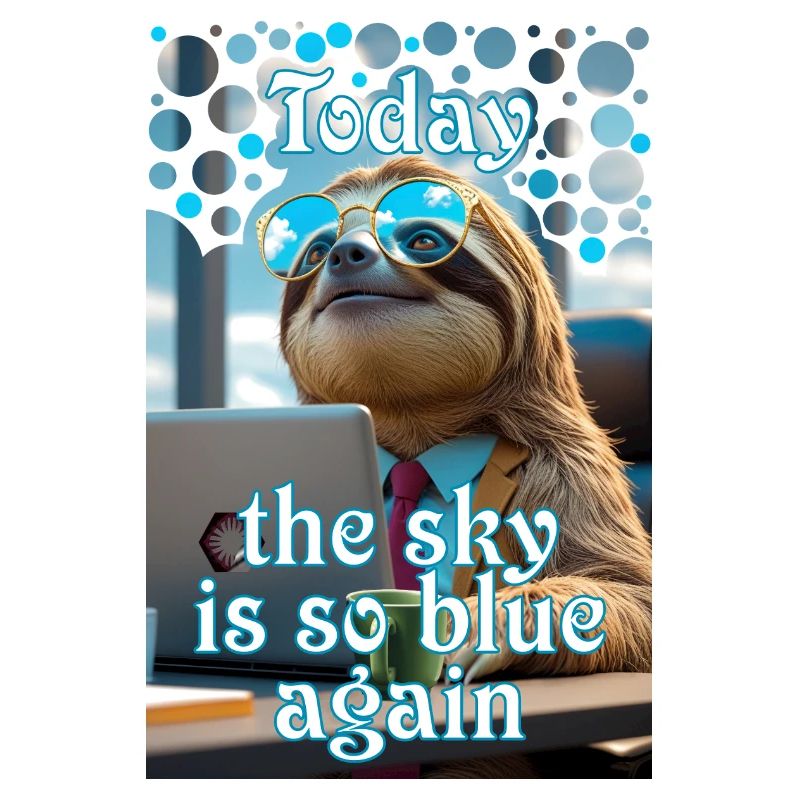 Sloth in office with glasses dreaming into the blue