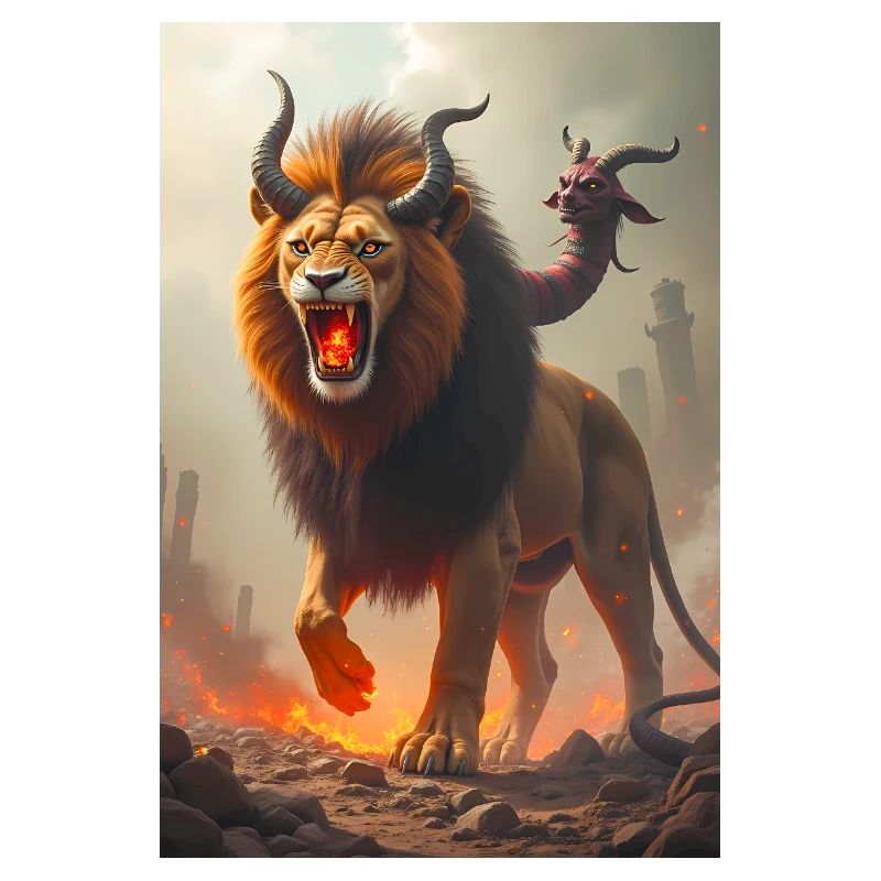 Chimäre, dreiköpfiges Monster, feuerspeiender Löwe