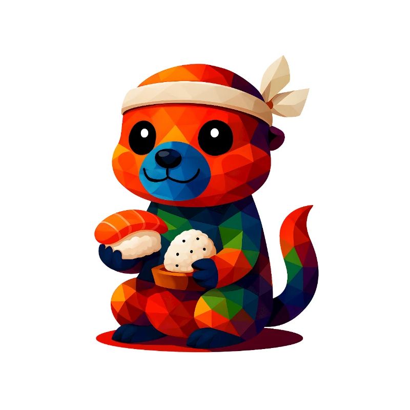 Polygone Animaux de style Kawaii Bébé Loutre Sushi Master