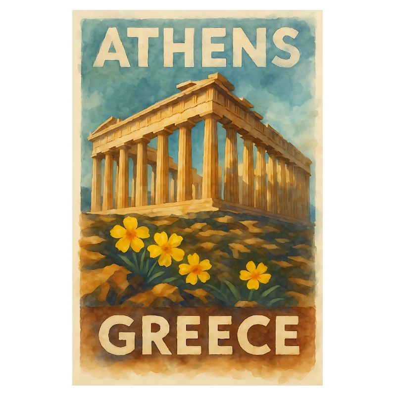 Athènes, Grèce – Affiche de voyage rétro