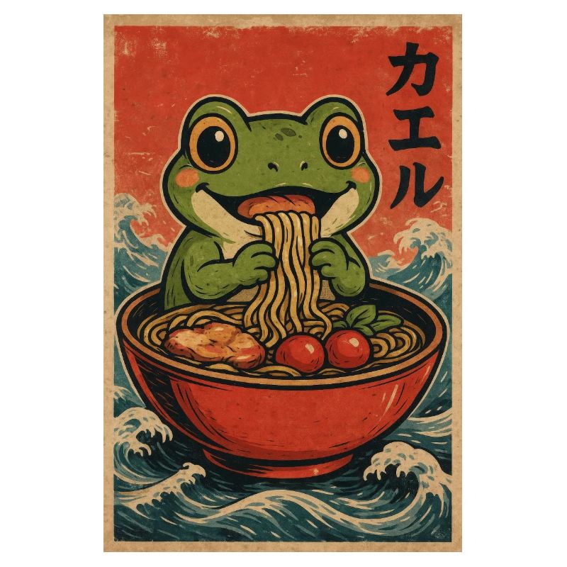 Frog Ramen Retro Poster