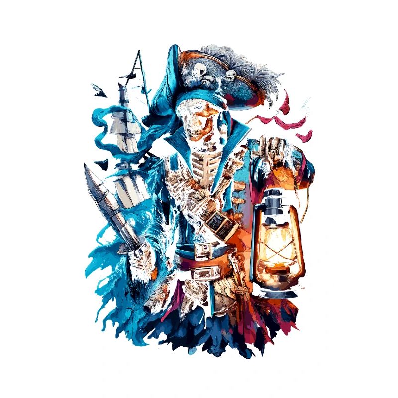 Skeleton pirate in lantern light