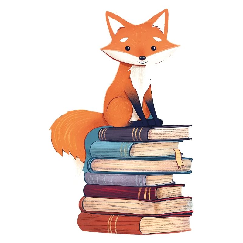 Fox on stack of books