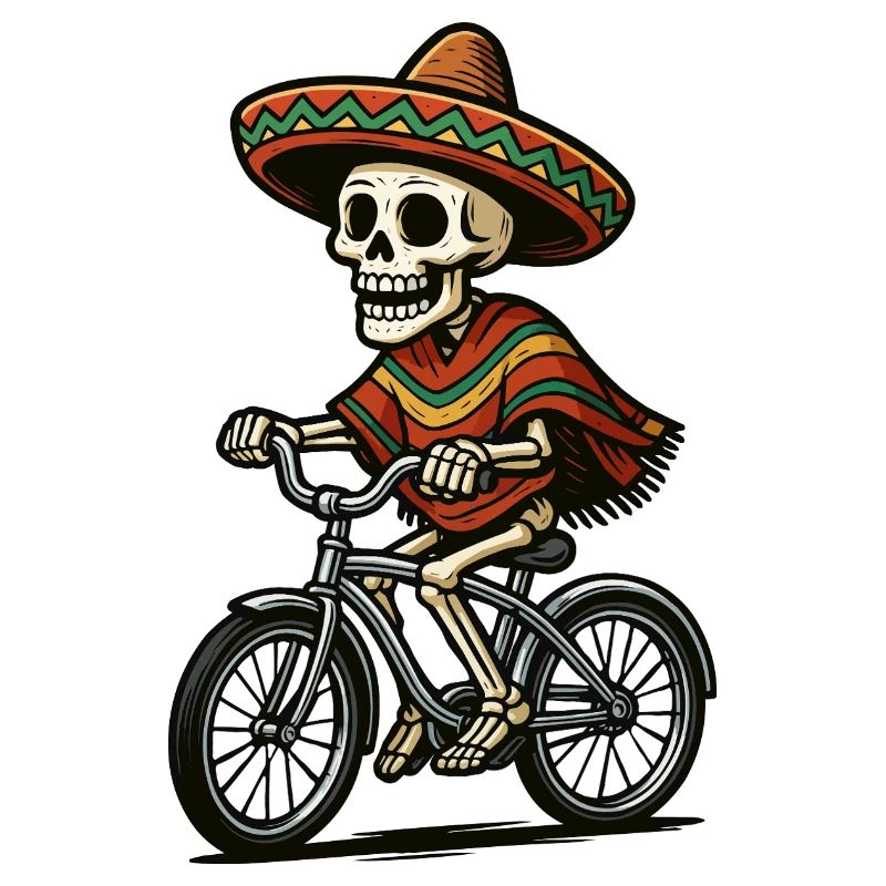 Skeleton on Bicycle in Sombrero