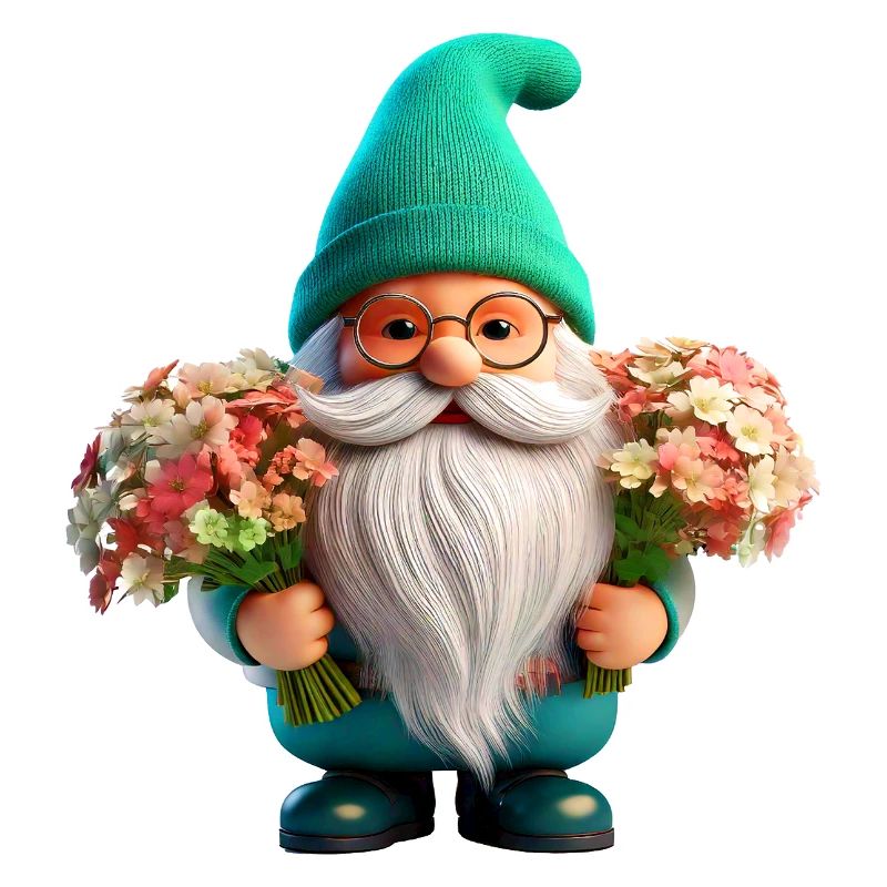 Gartenzwerg mit Blumenstrauß x2
