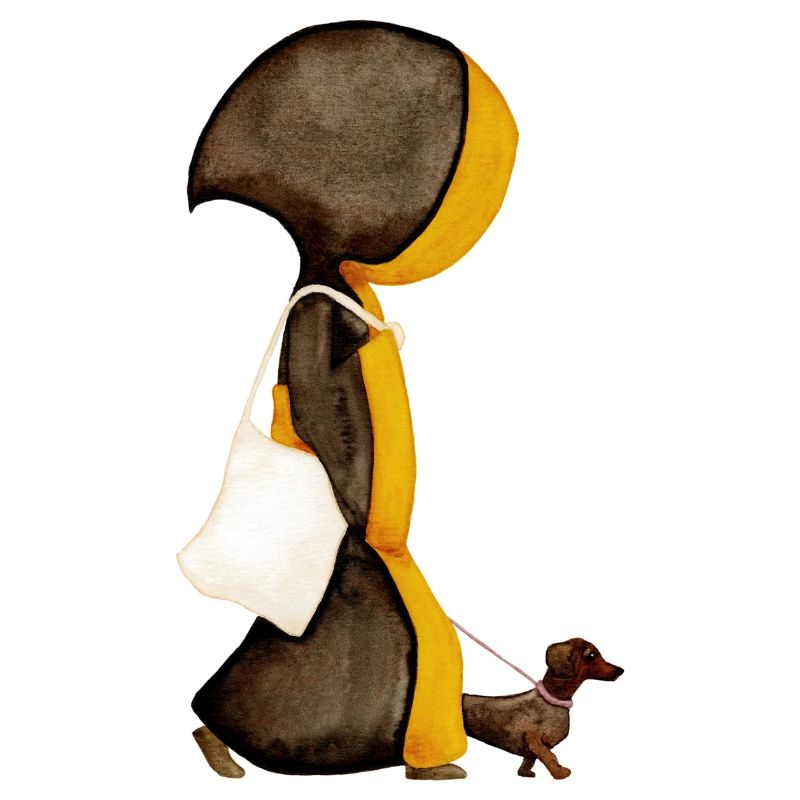 Münchner Kindl mit Jutebeutel und Dackel