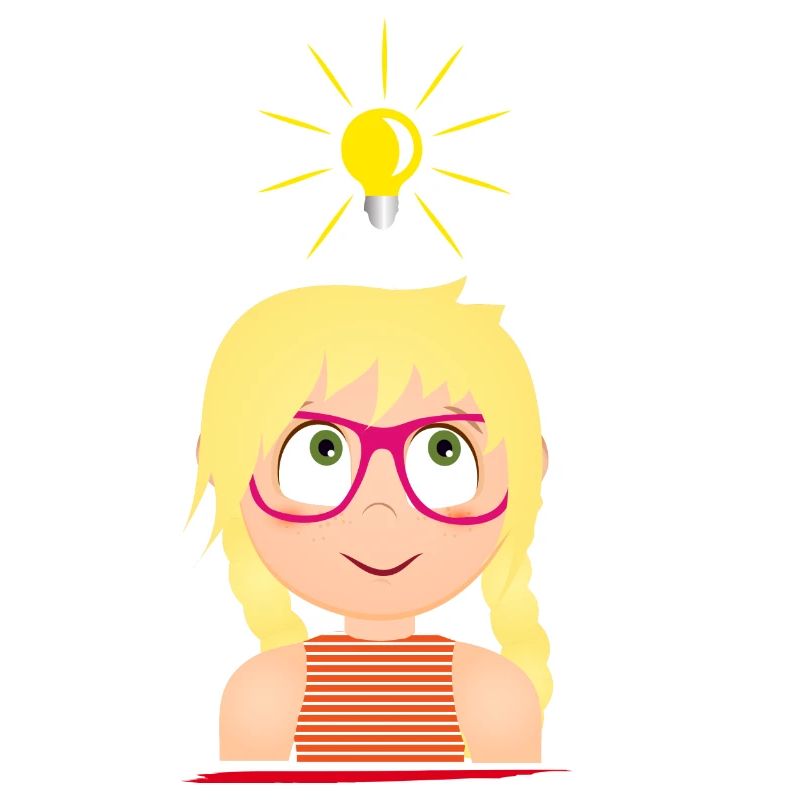 Mädchen mit Brille und einer leuchtenden Glühbirne