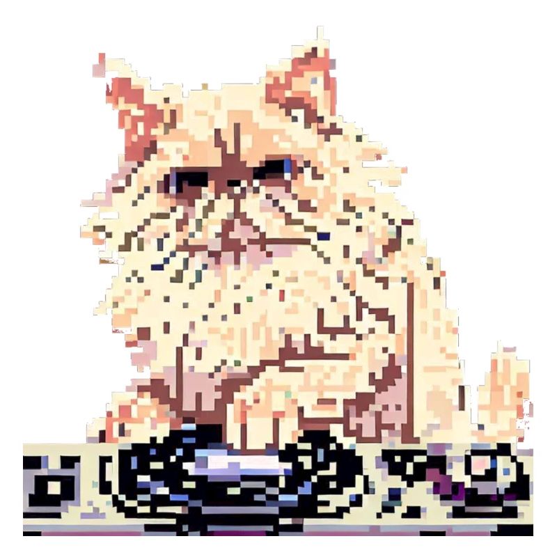 Le chat persan DJ Negan dans le pixel art