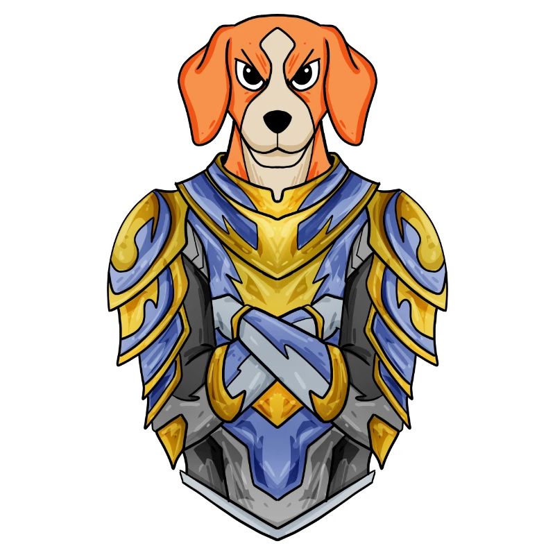 Ritter Hund Hunderasse Beagle mit Rüstung