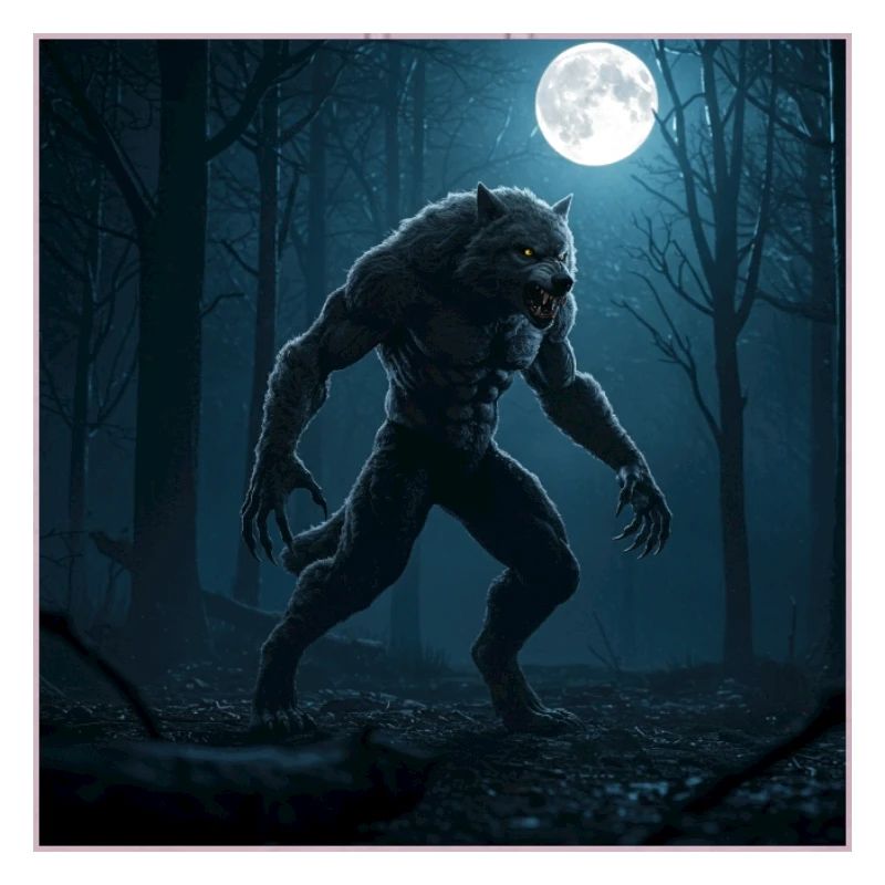 Moon wolf in cloud forest