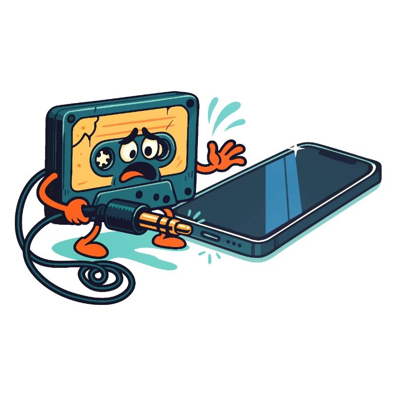 Kassette vs. USB-Anschluss, sarkastischer Retro-Witz