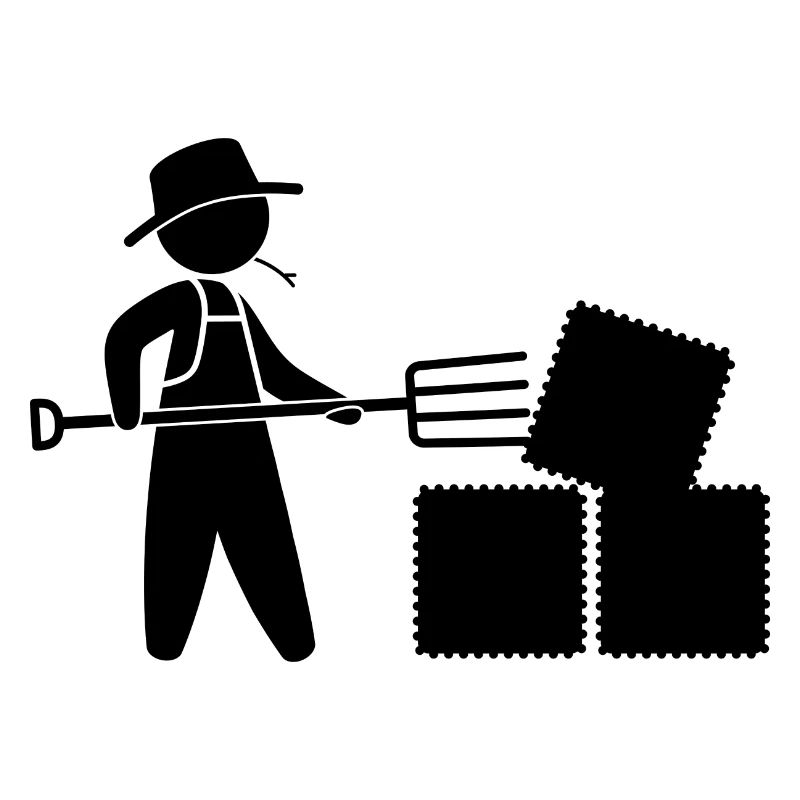 Bauer mit Mistgabel und Heu