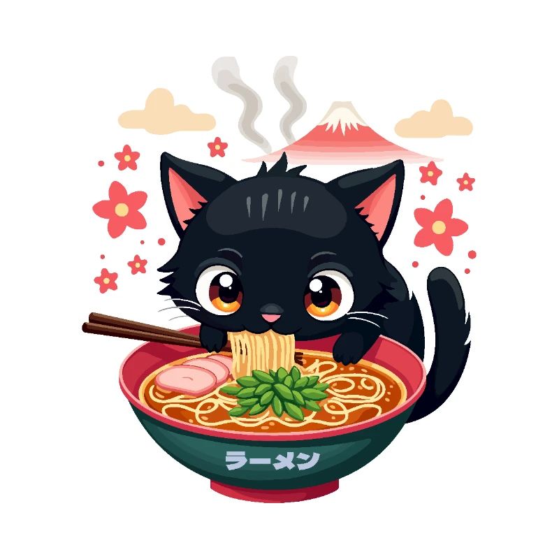 Chat japonais mignon mangeant de la soupe de nouilles ramen
