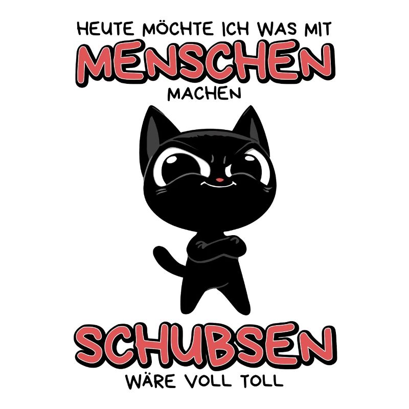 Menschen schubsen: Lustige schwarze Katze mit Plan