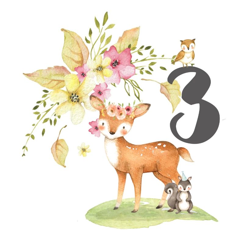 3rd birthday for children, three, third, forest animals