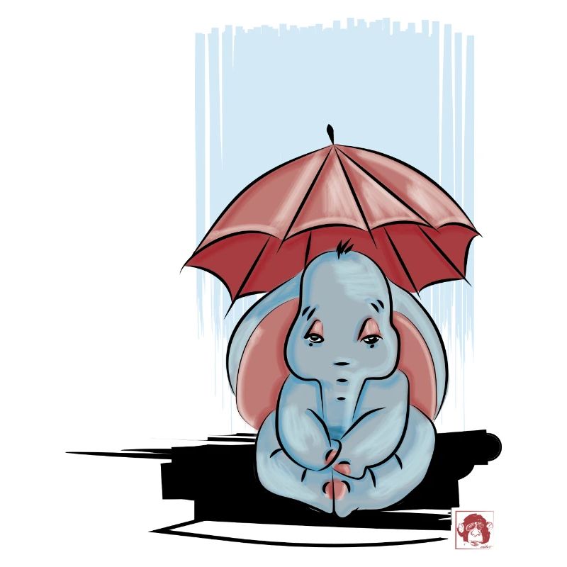 Éléphant sous son parapluie