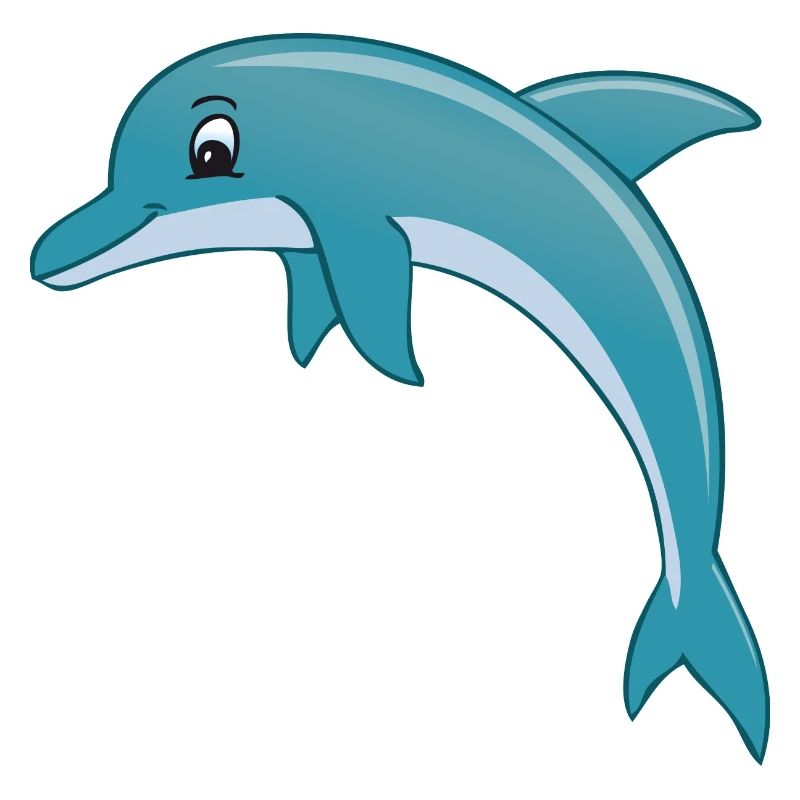 freundlicher Comic Delphin blau,grau